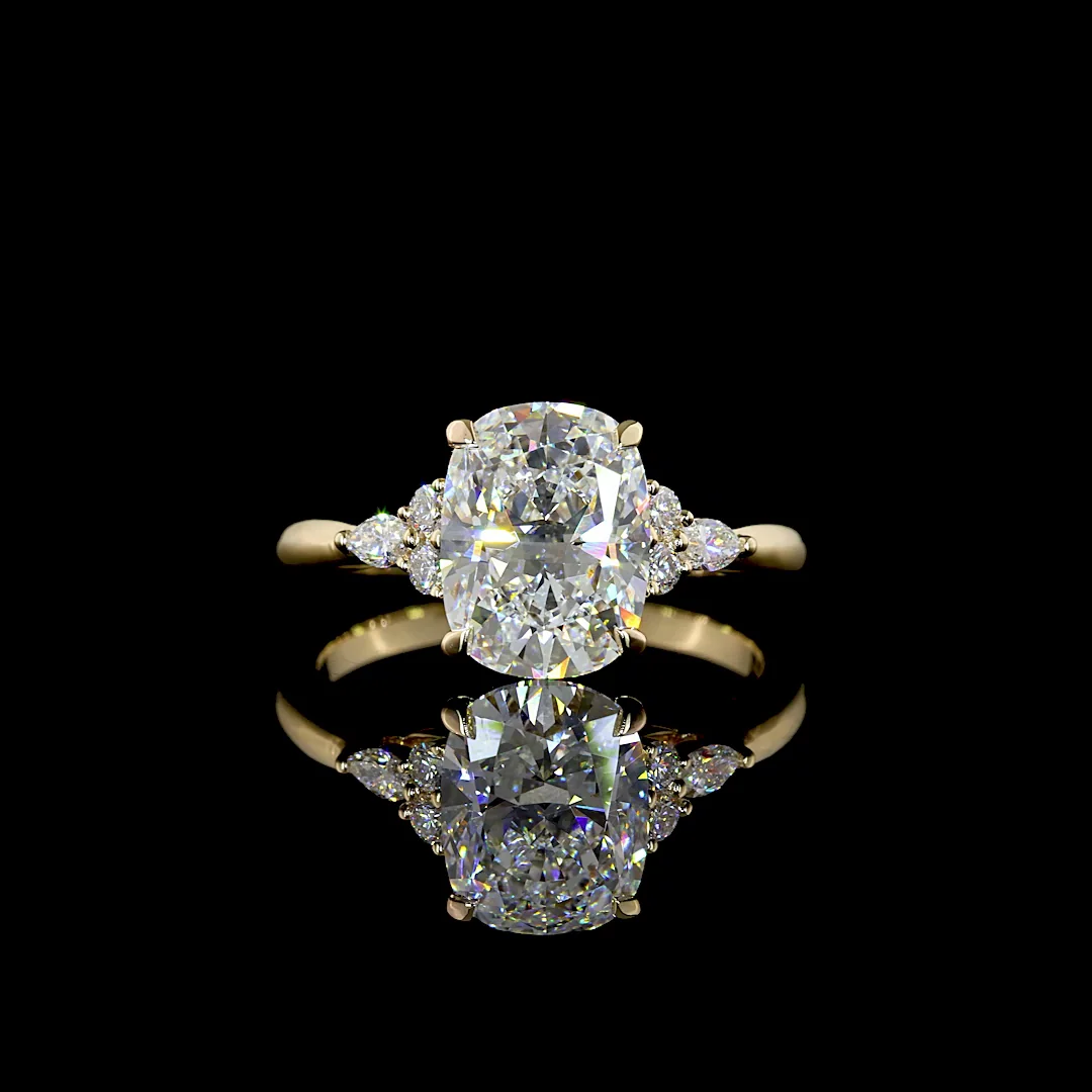 3.17 Cts 14k Yellow Gold Cushion Brilliant Shape Split Shank Ring - Video