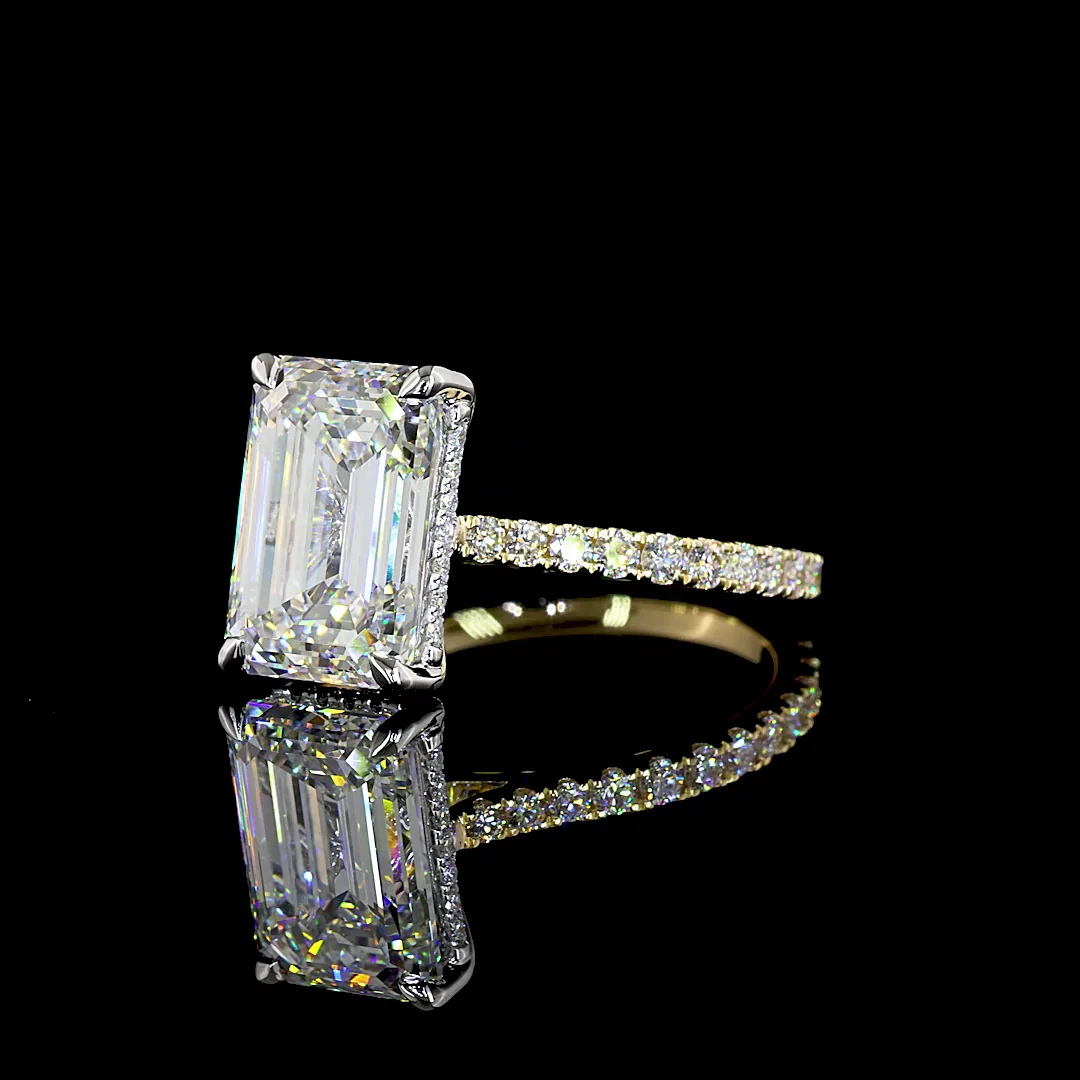 5.66 Cts 14k Two Tone Emerald Shape Hidden Halo Ring - Image 2