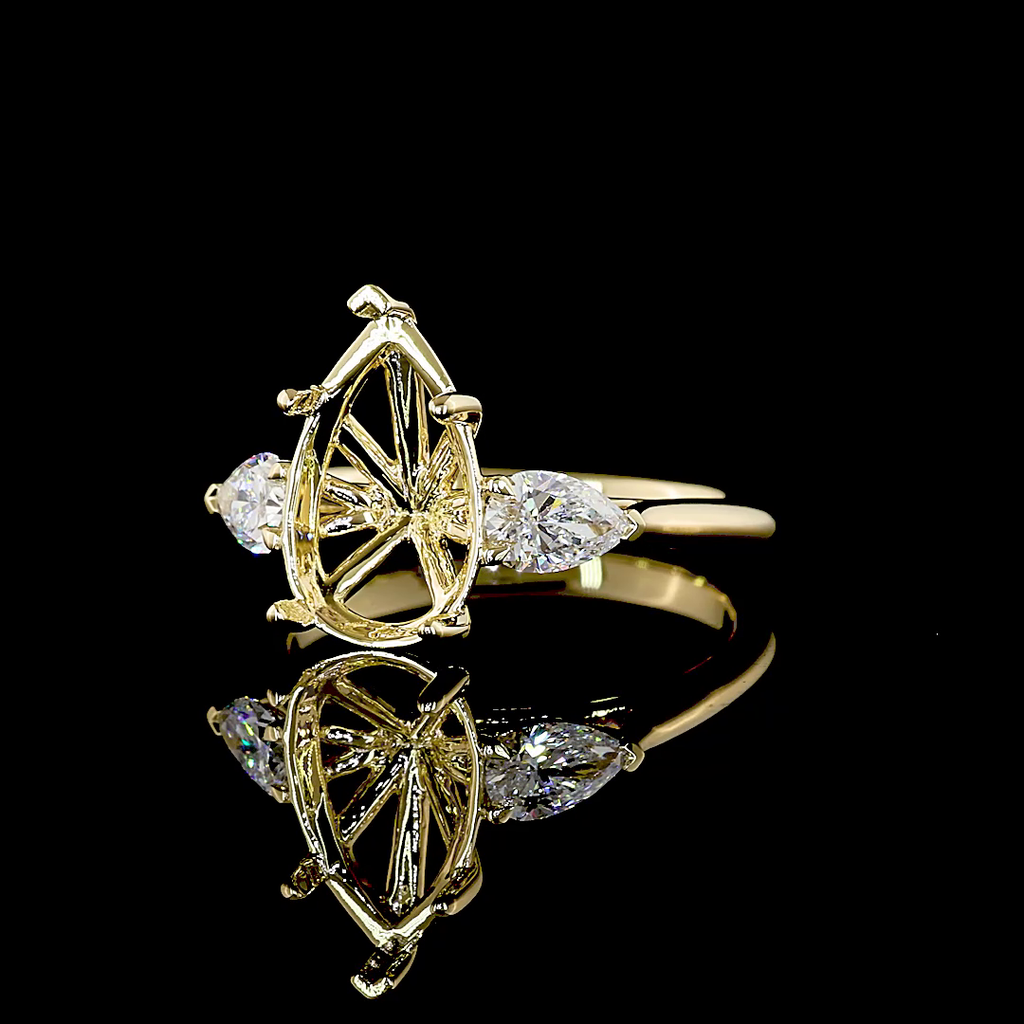0.59 Cts 14k Yellow Gold Pear Shape 3 Stones Ring - Image 2