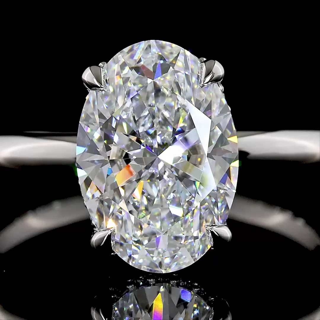 3.19 Cts Platinum Oval Shape Hidden Halo Ring - Image 3