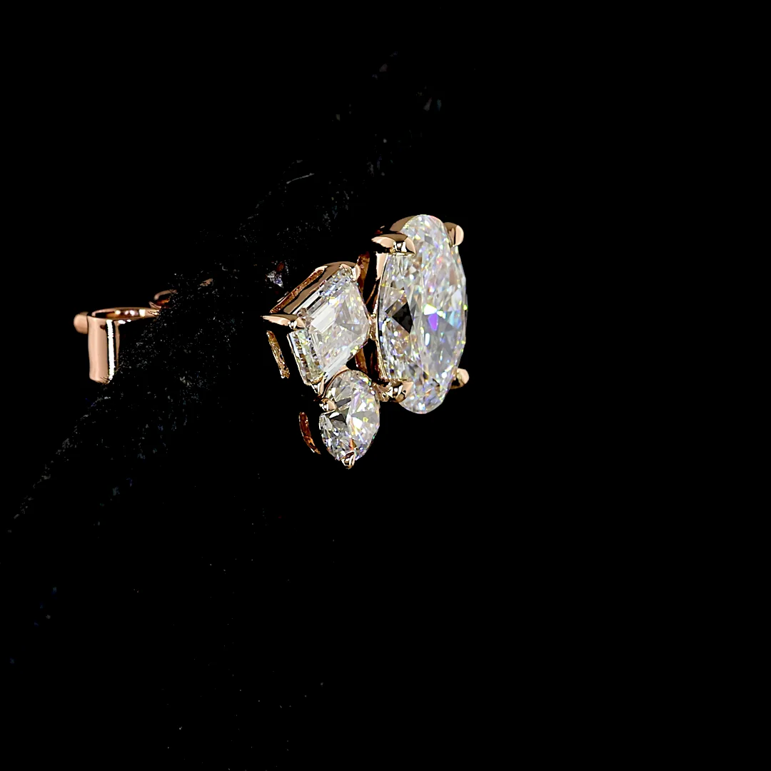 2.26 Cts 14k Rose Gold Oval Shape 3 Stones Earring - Image 4