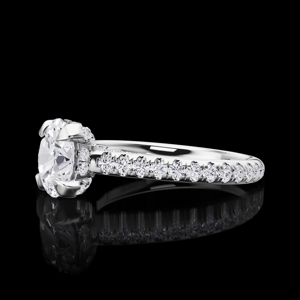 0.58 Cts 18k White Gold Round Shape Hidden Halo Ring - Image 2
