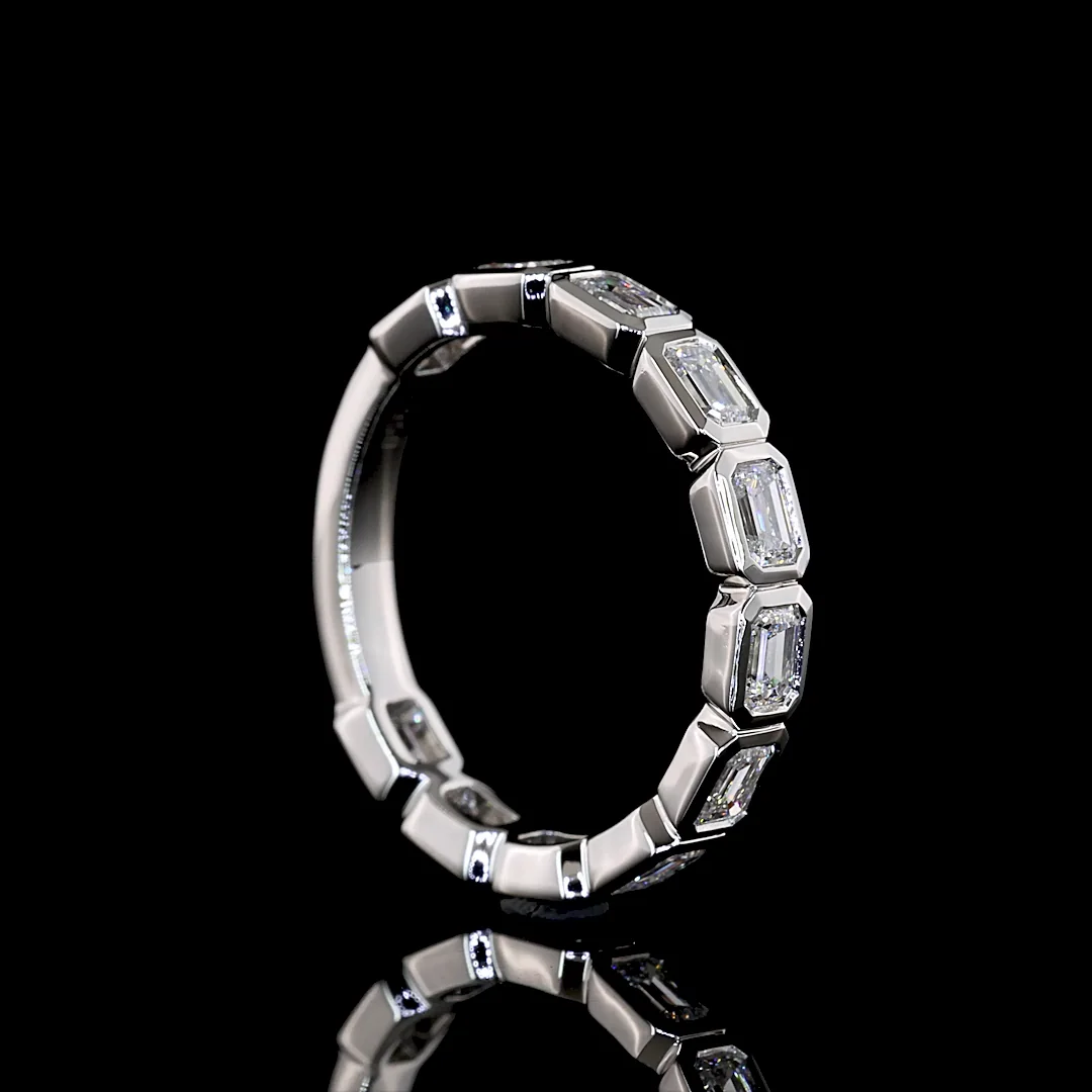 1.13 Cts Platinum Emerald Shape 3/4 Band Ring - Image 2