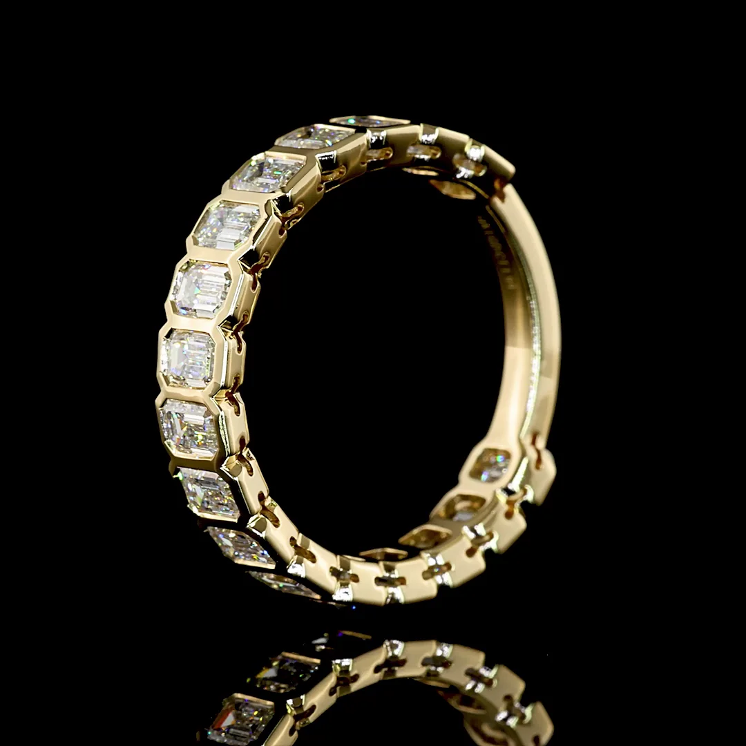 1.99 Cts 14k Yellow Gold Emerald Shape Half Eternity Eternity Band - Image 4