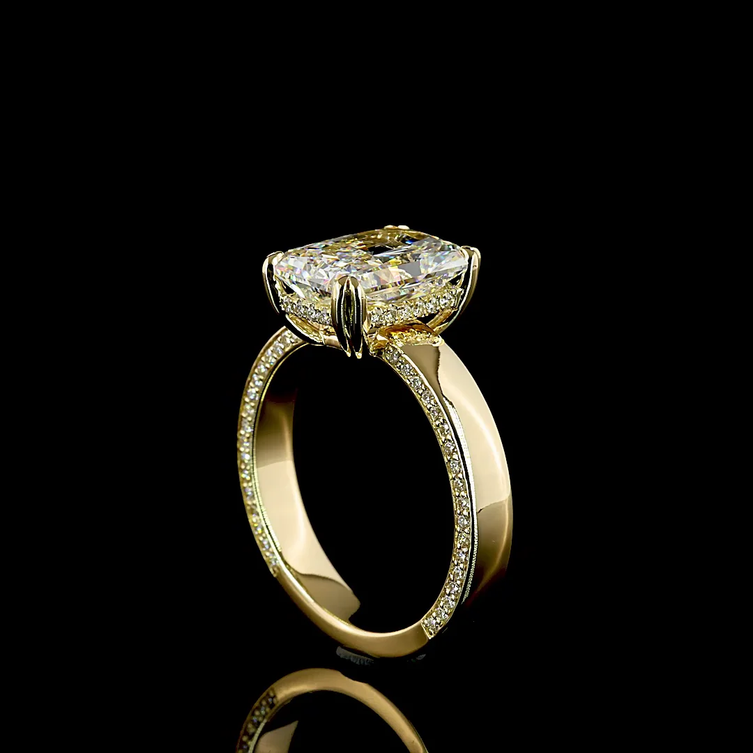 3.93 Cts 14k Yellow Gold Radiant Shape Hidden Halo Ring - Image 2