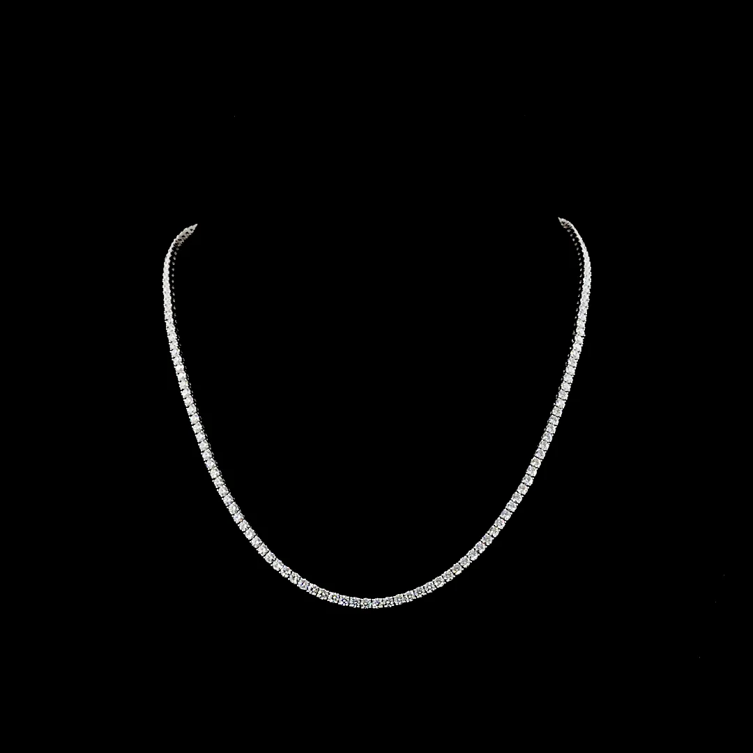9.17 Cts 14k White Gold Round Shape Tennis Necklace - Video