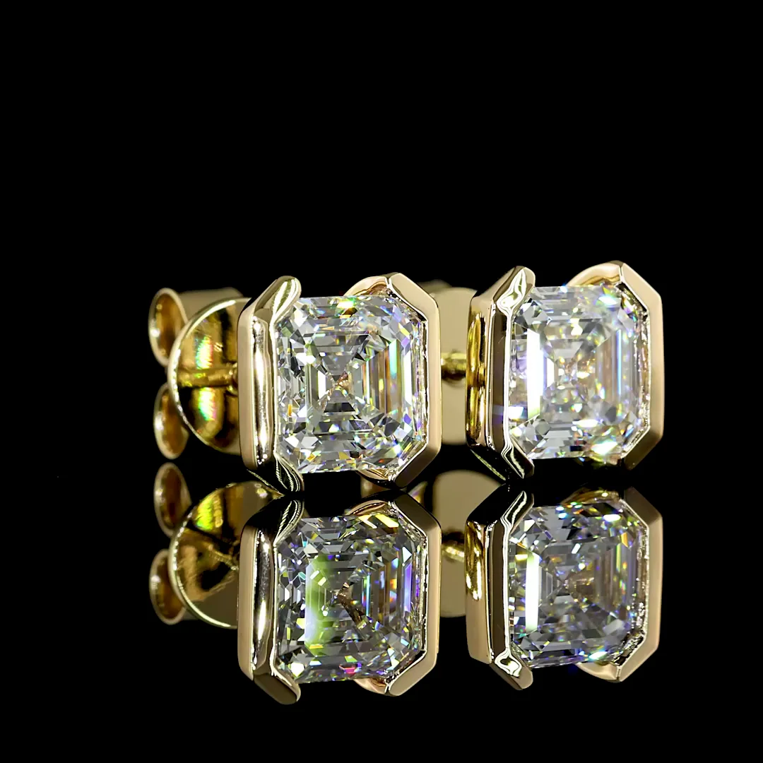 2.06 Cts 14k Yellow Gold Asscher Shape Studs Earring - Image 2