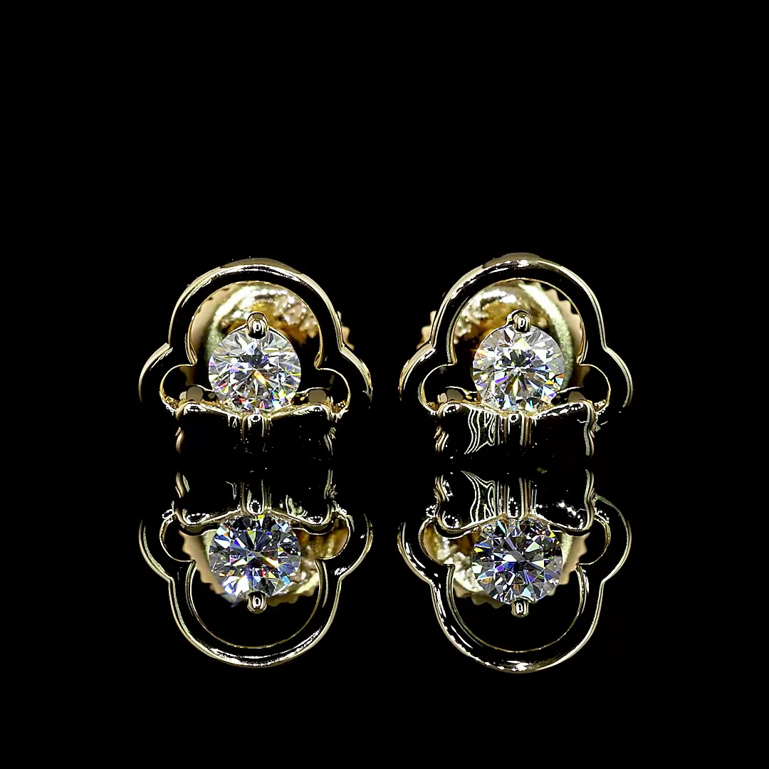 0.21 Cts 14k Yellow Gold Round Shape Studs Earring - Video