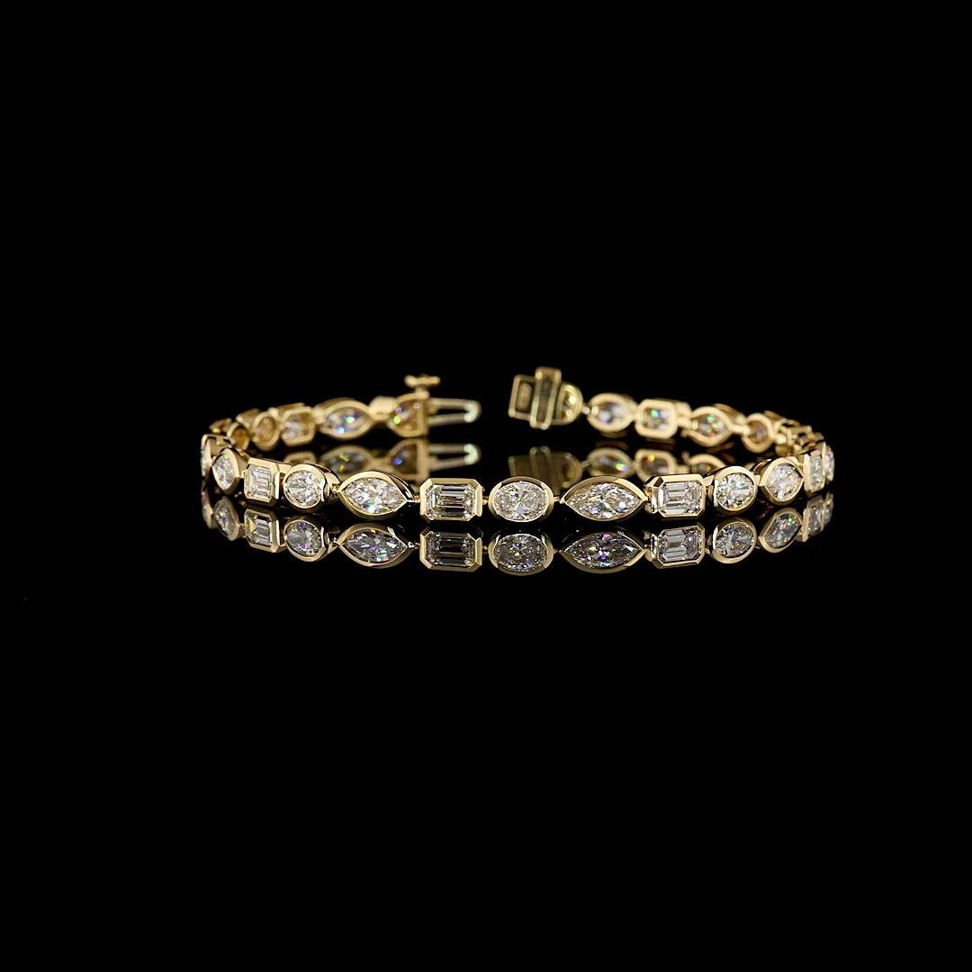 7.44 Cts 14k Yellow Gold Mix Shape Tennis Bracelet - Video
