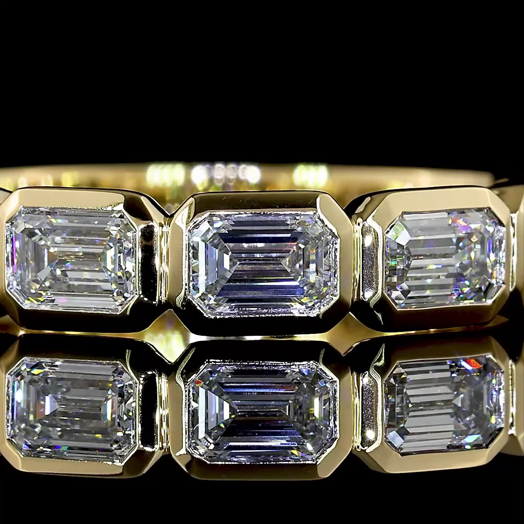 1.14 Cts 14k Yellow Gold Emerald Shape 7 Stones Eternity Band - Image 3