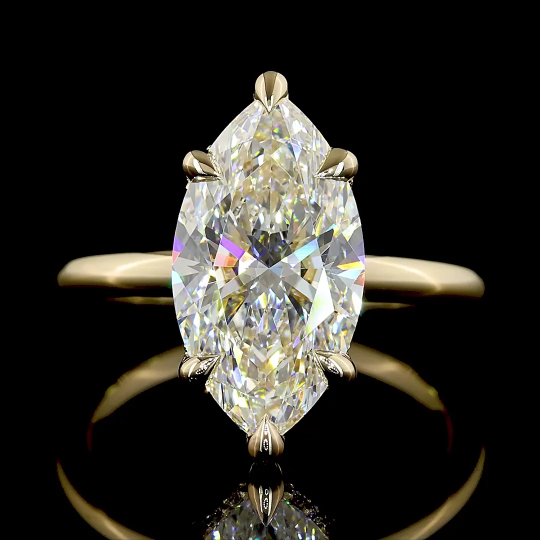 4.2 Cts 14k Yellow Gold Marquise Shape Hidden Halo Ring - Image 3