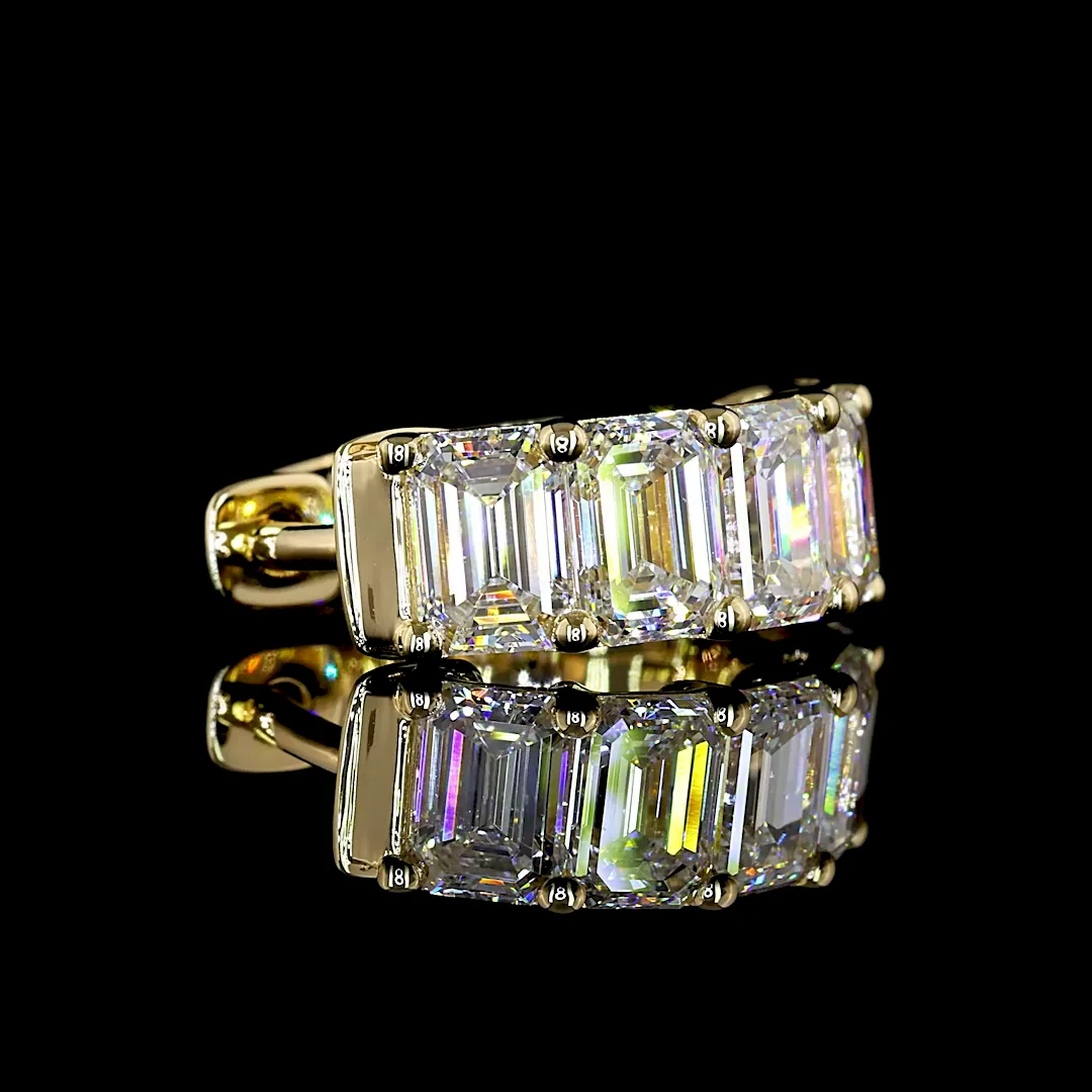 3.26 Cts 14k Yellow Gold Emerald Shape Huggies Earring - Image 4