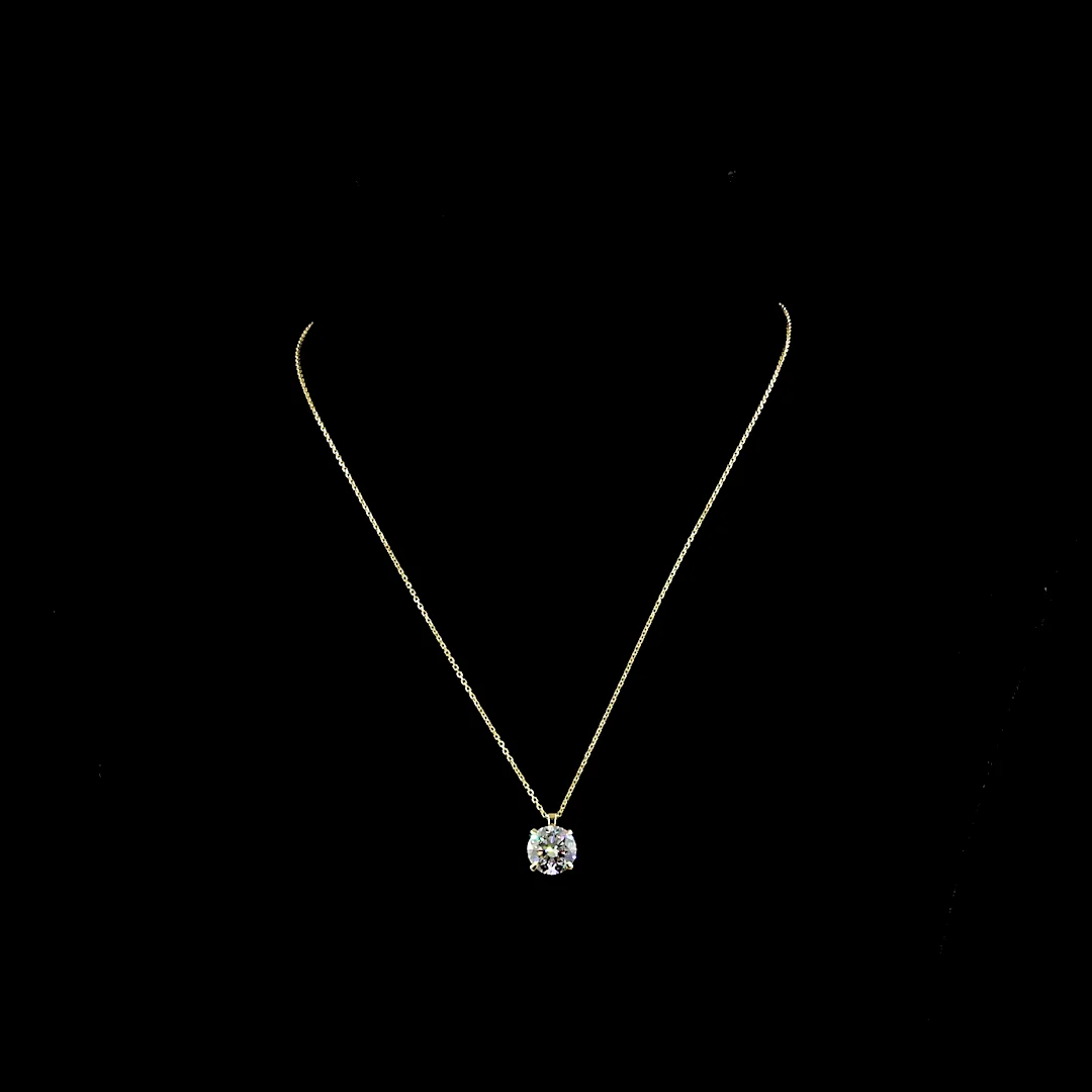 3.04 Cts 14k Yellow Gold Round Shape Solitaire Pendant - Video