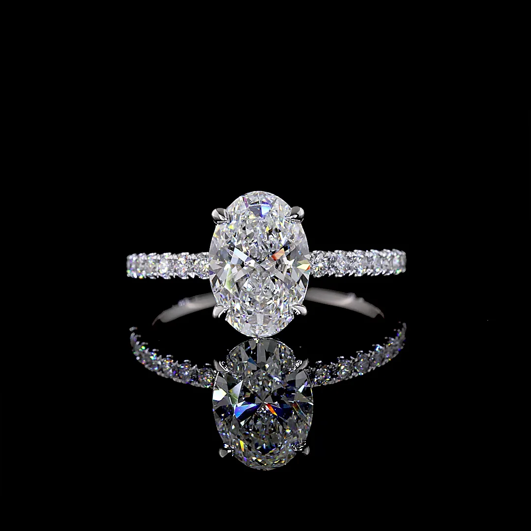 2.34 Cts 14k White Gold Oval Shape Hidden Halo Ring - Video
