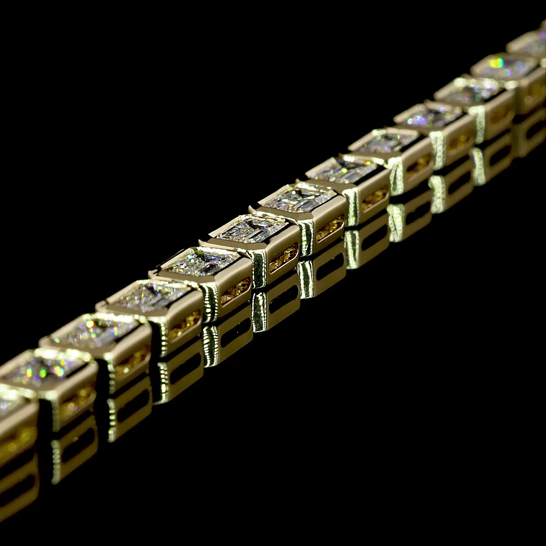 9.85 Cts 14k Yellow Gold Emerald Shape Tennis Necklace - Image 4