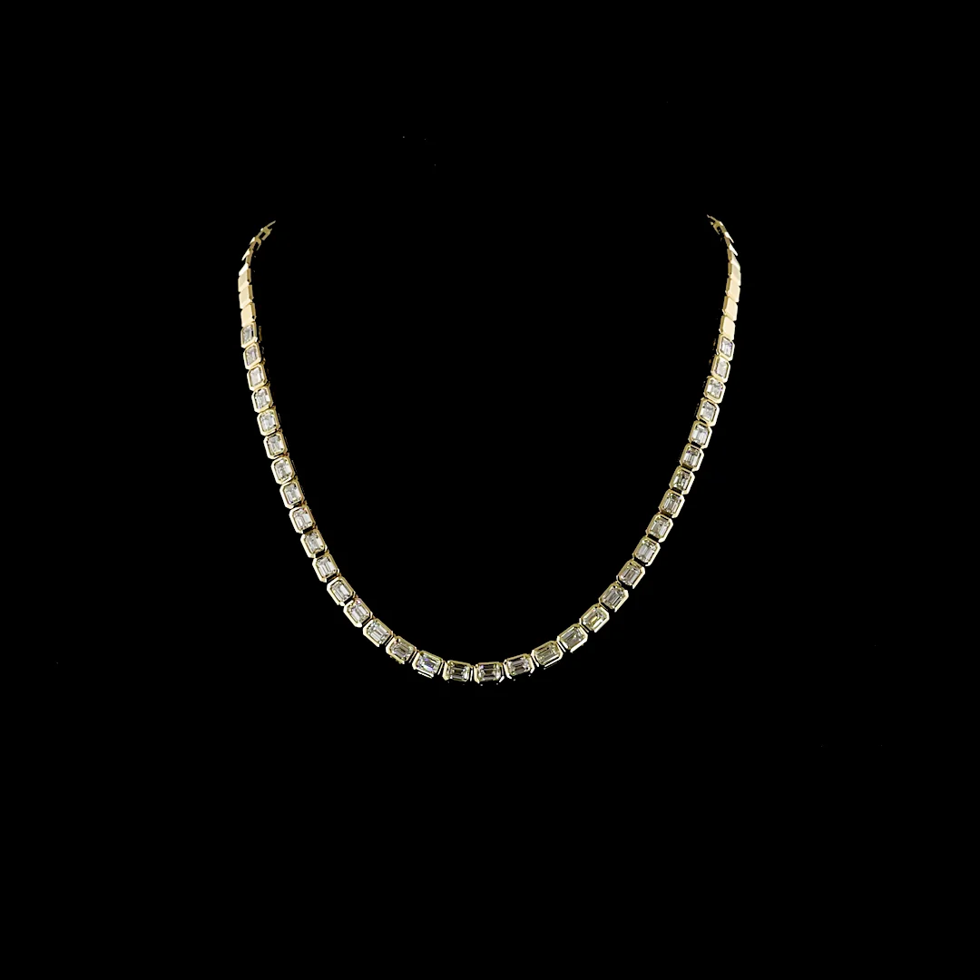 9.85 Cts 14k Yellow Gold Emerald Shape Tennis Necklace - Video
