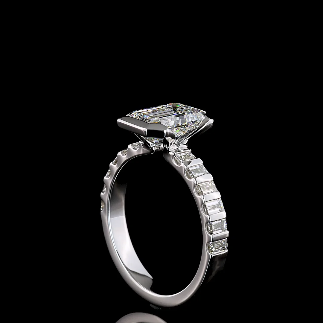 2.83 Cts 14k White Gold Emerald Shape Hidden Halo Ring - Image 2