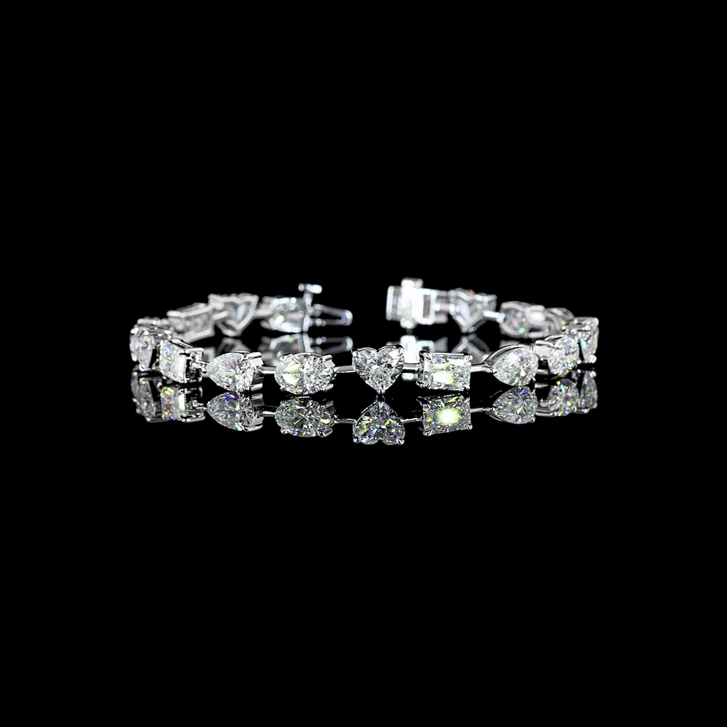 14.58 Cts 14k White Gold Mix Shape Station Bracelet - Video