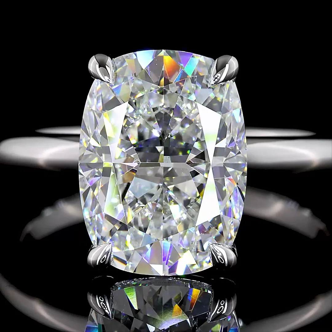 4.23 Cts 14k White Gold Cushion Brilliant Shape Solitaire Ring - Image 3