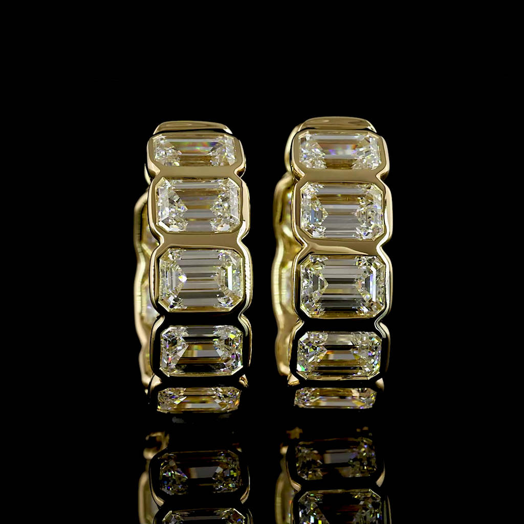 3.61 Cts 14k Yellow Gold Emerald Shape Huggies Earring - Video