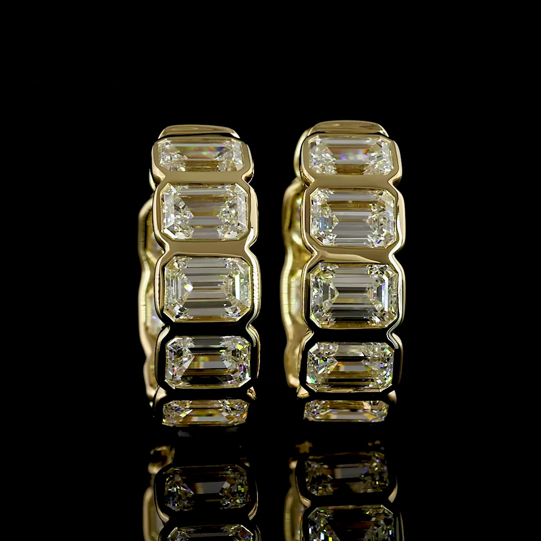 3.61 Cts 14k Yellow Gold Emerald Shape Huggies Earring - Video