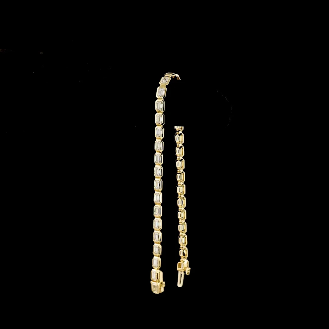 6.38 Cts 14k Yellow Gold Emerald Shape Tennis Bracelet - Image 3