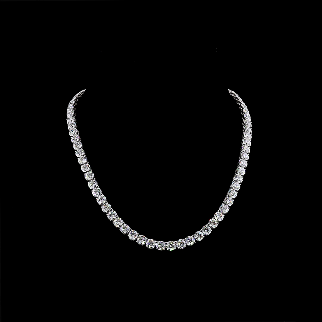 52.62 Cts 14k White Gold Round Shape Tennis Necklace - Video
