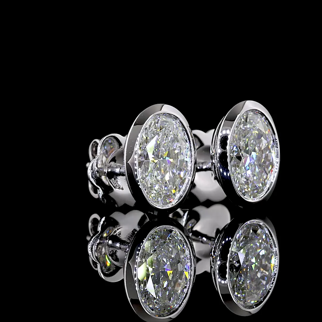 2.05 Cts 14k White Gold Oval Shape Studs Earring - Image 2