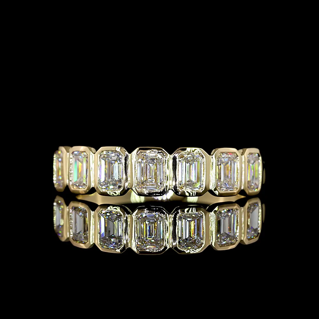 1.09 Cts 14k Yellow Gold Emerald Shape 7 Stones Eternity Band - Video