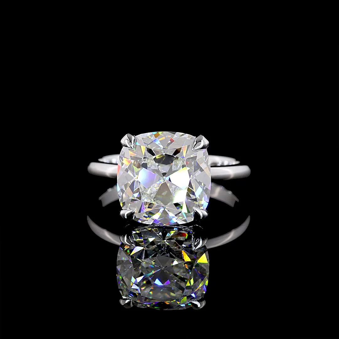 5.44 Cts 14k White Gold Antique Cushion Shape Solitaire Ring - Video