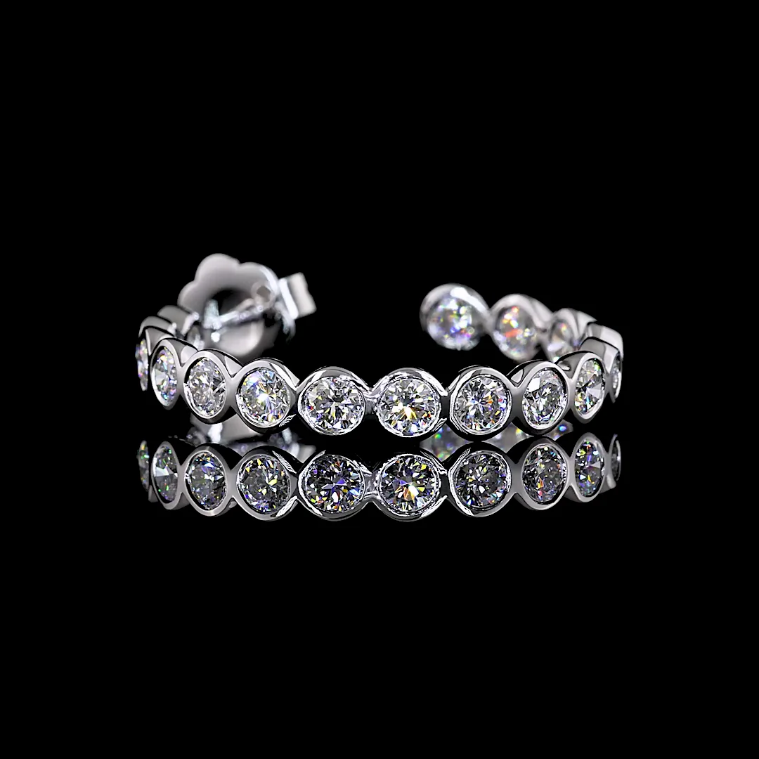 3.32 Cts 14k White Gold Round Shape C Hoops Earring - Image 4