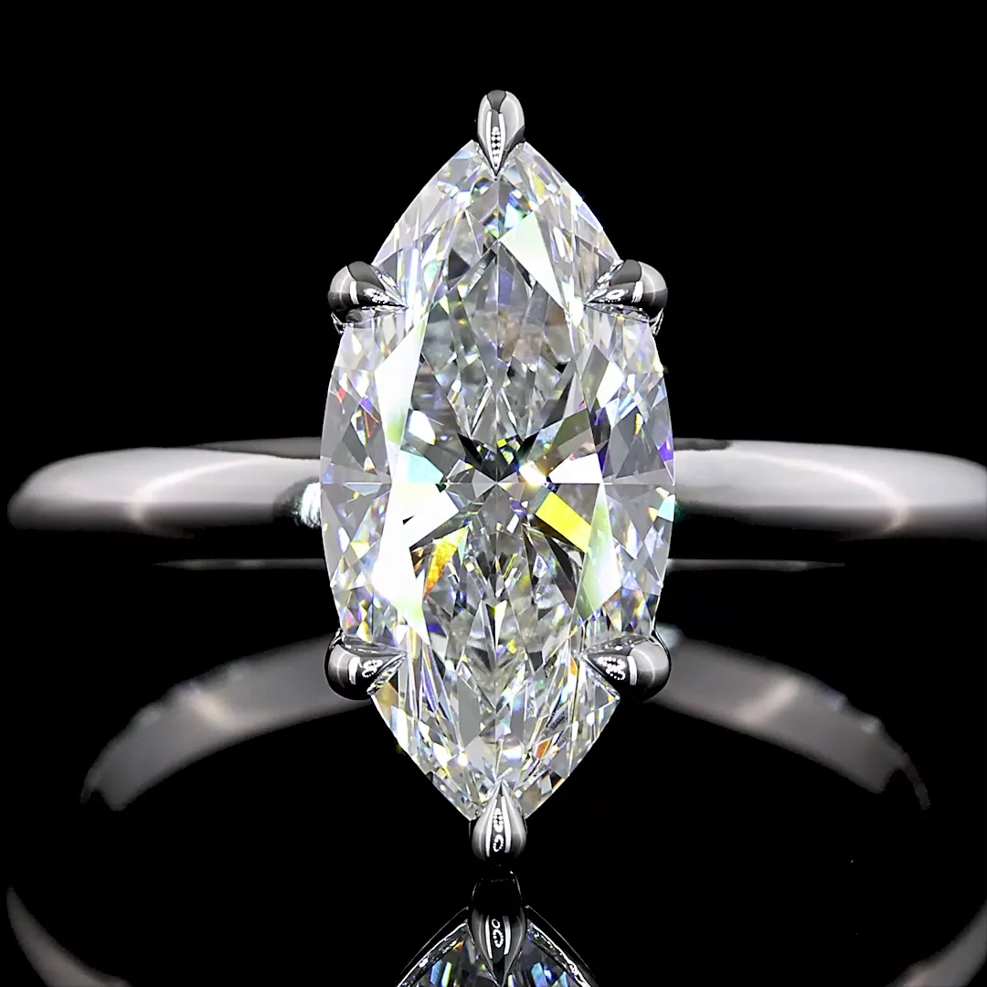2.14 Cts 14k White Gold Marquise Shape Solitaire Ring - Image 3