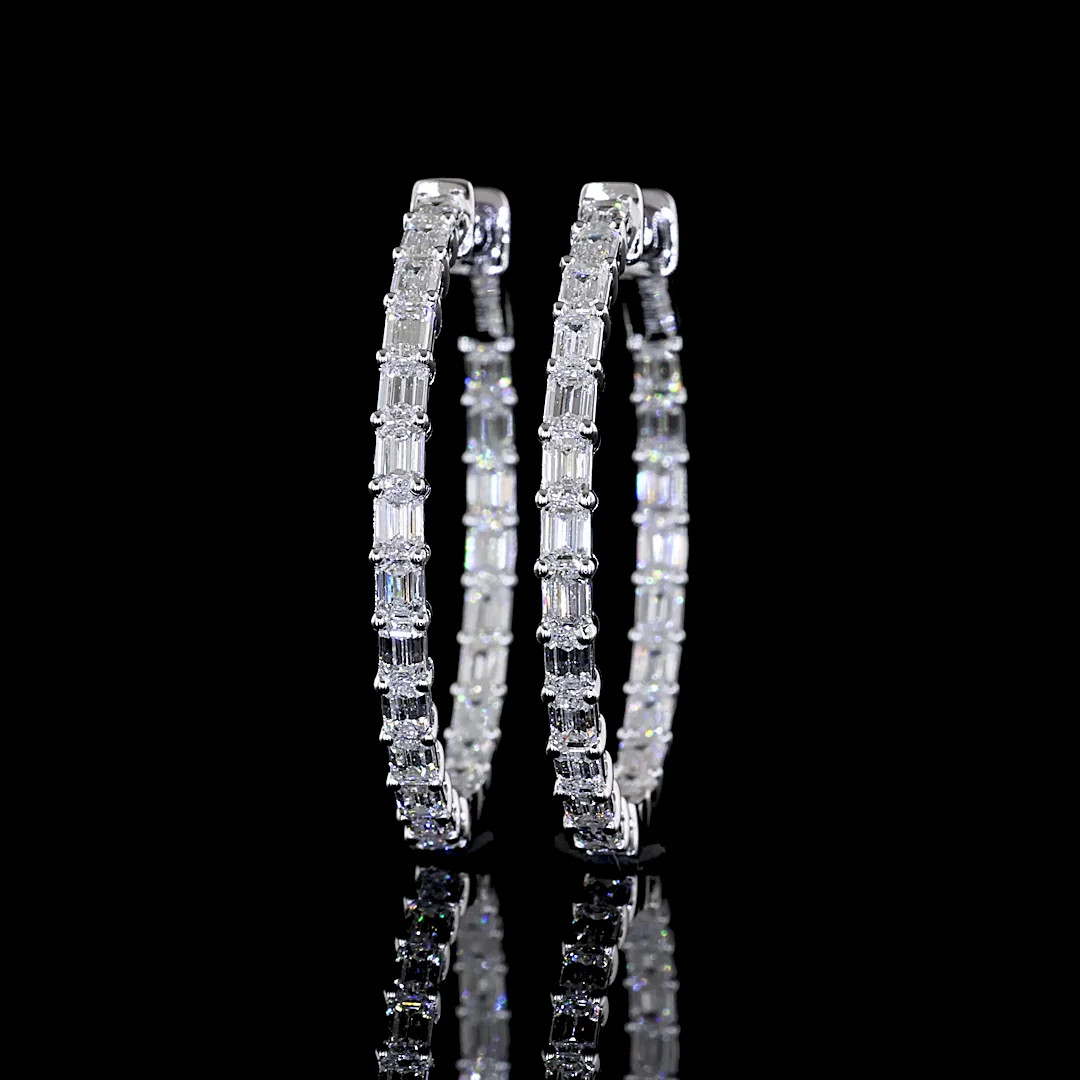 1.86 Cts 14k White Gold Emerald Shape Hoops Earring - Video