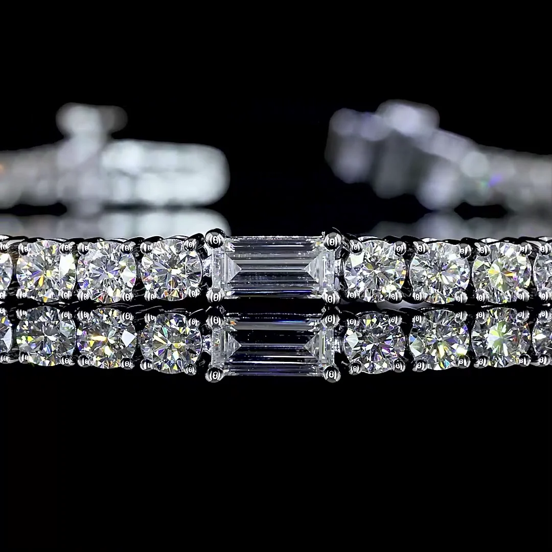 4.26 Cts 14k White Gold Mix Shape Station Line Tennis Bracelet - Image 2