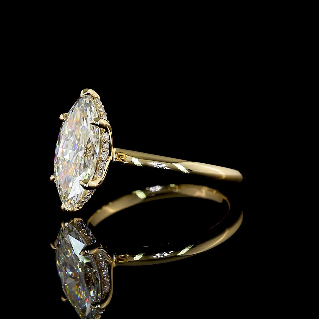 2.22 Cts 14k Yellow Gold Marquise Shape Hidden Halo Ring - Image 2