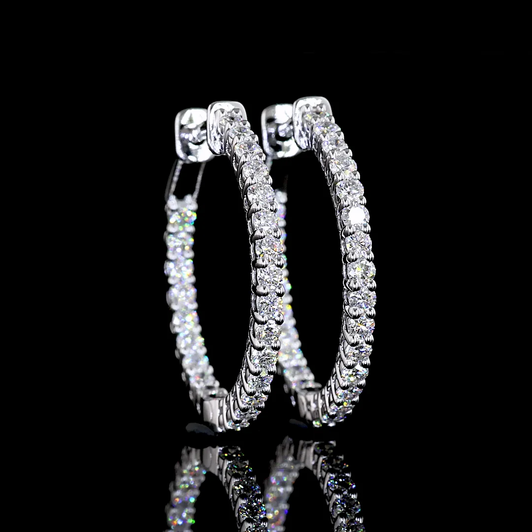 1.87 Cts 14k White Gold Round Shape Hoops Earring - Video