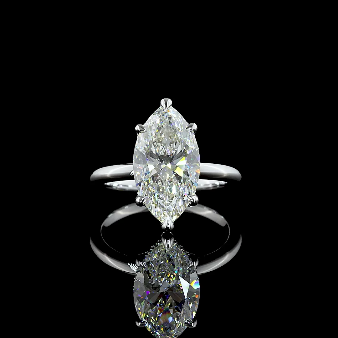 4.25 Cts 14k White Gold Marquise Shape Hidden Halo Ring - Video