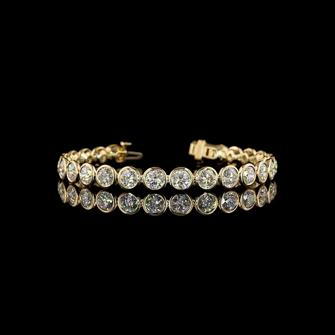 13.42 Cts 14k Yellow Gold Round Shape Tennis Bracelet - Video