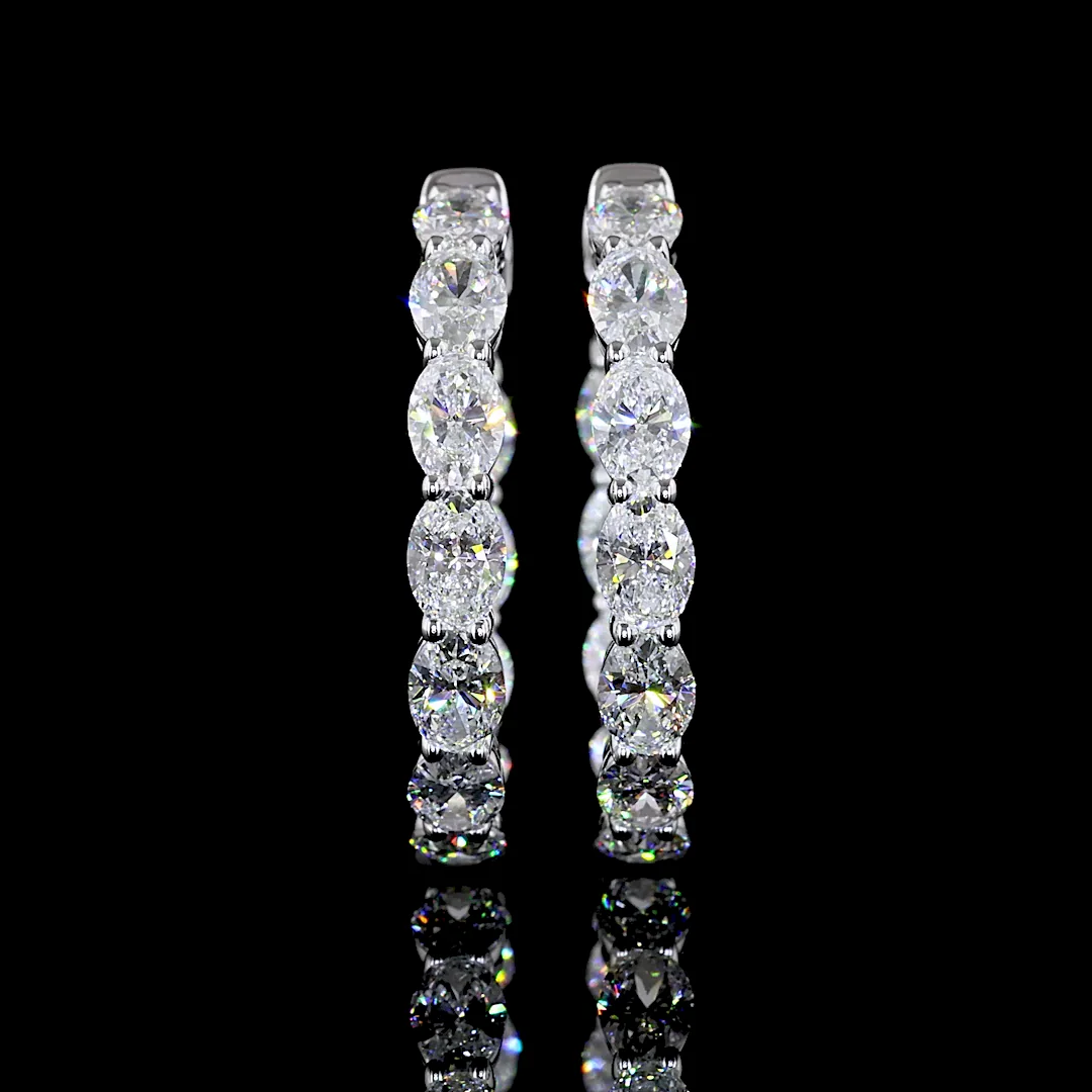 4.84 Cts 14k White Gold Oval Shape Hoops Earring - Video