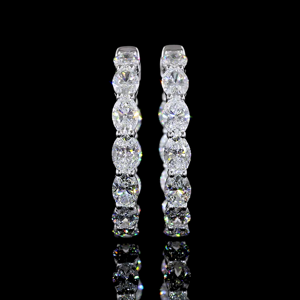 4.84 Cts 14k White Gold Oval Shape Hoops Earring - Video