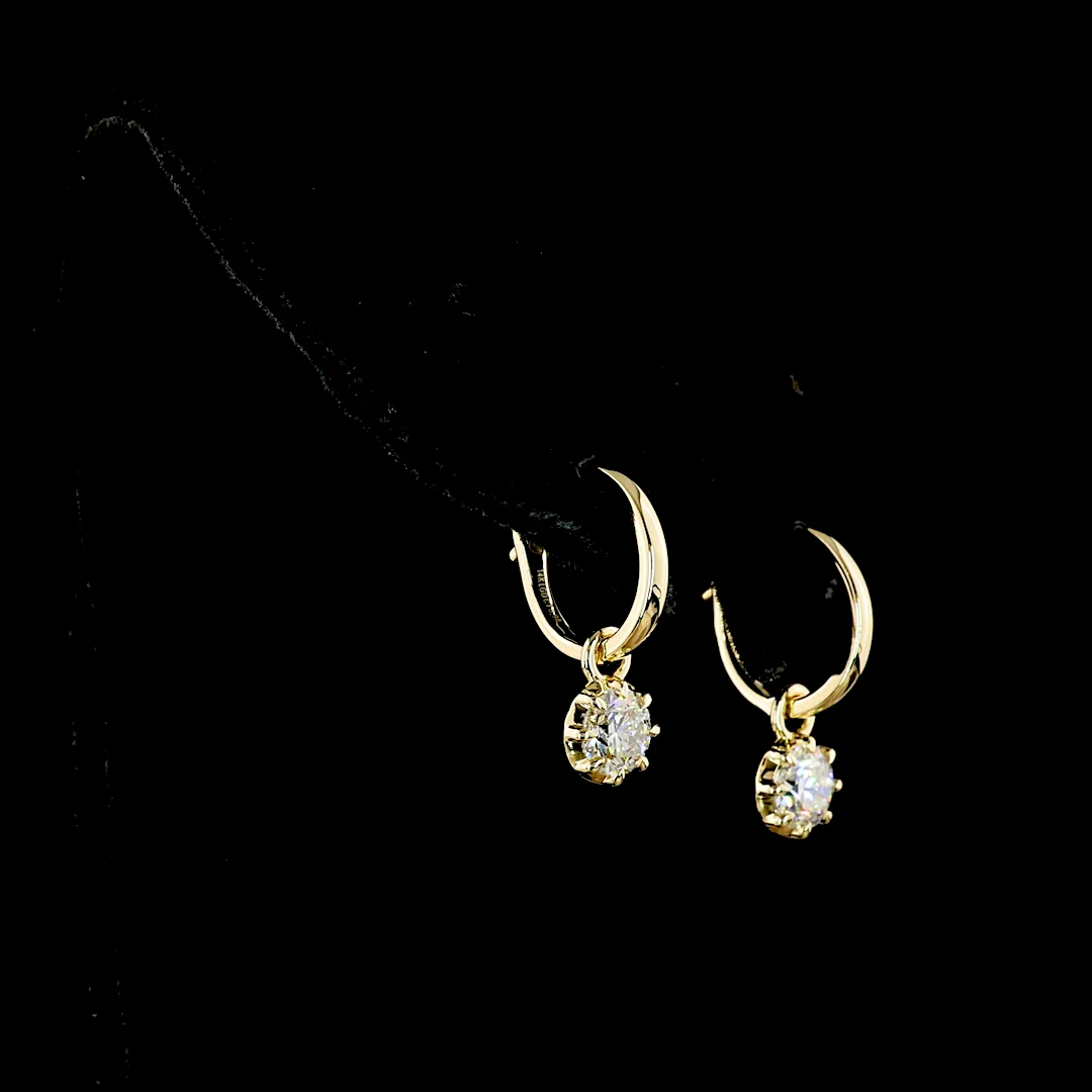 0.98 Cts 14k Yellow Gold Round Shape Hanging Earring - Image 2
