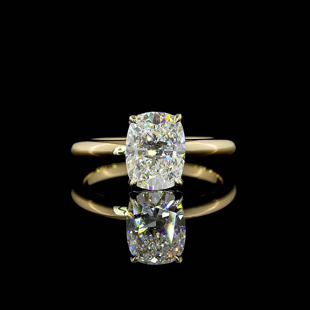 2.05 Cts 14k Yellow Gold Cushion Brilliant Shape Solitaire Ring - Video
