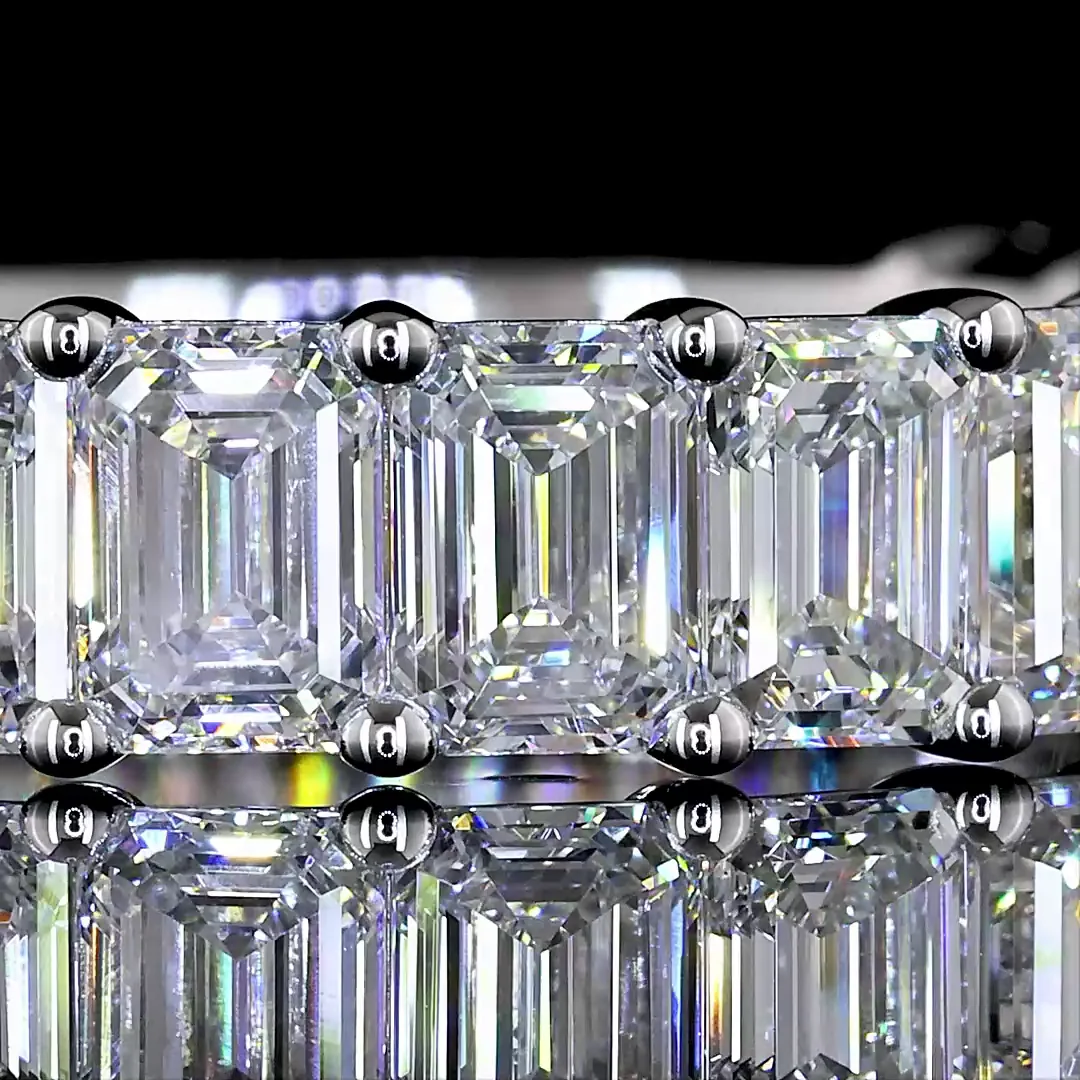 3.29 Cts 14k White Gold Emerald Shape 3/4 Band Eternity Band - Image 3