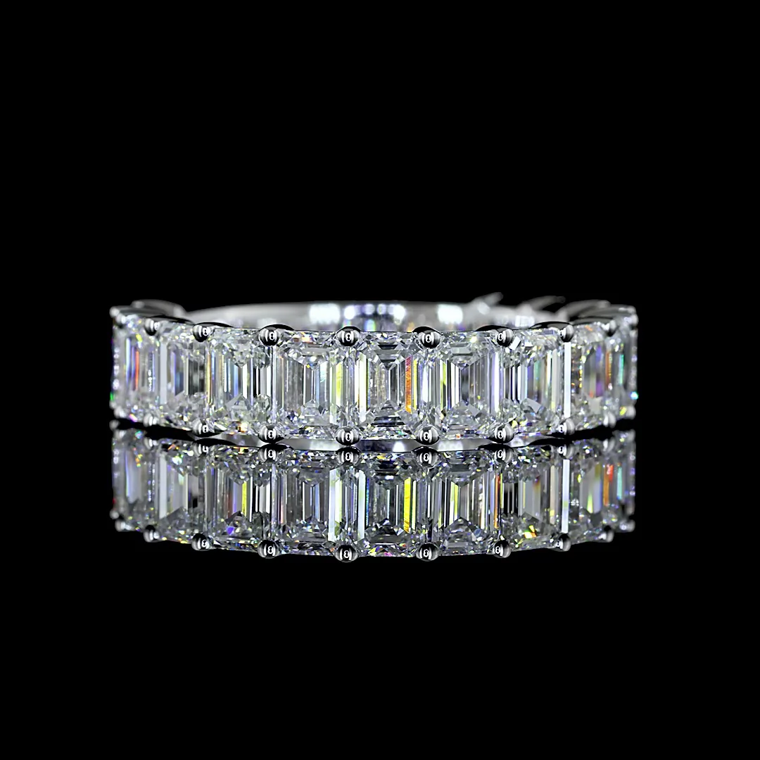 3.29 Cts 14k White Gold Emerald Shape 3/4 Band Eternity Band - Video