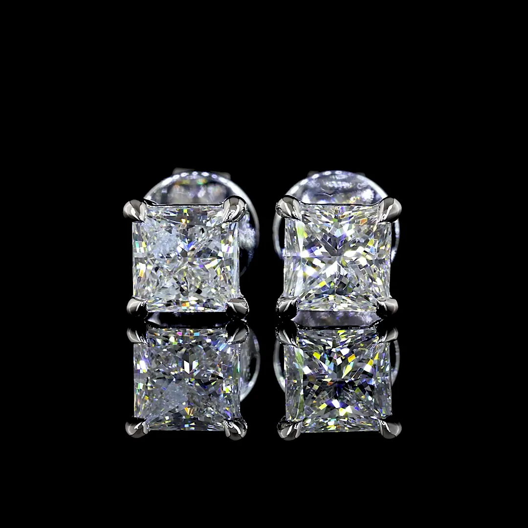 1.07 Cts 14k White Gold Princess Shape Studs Earring - Video
