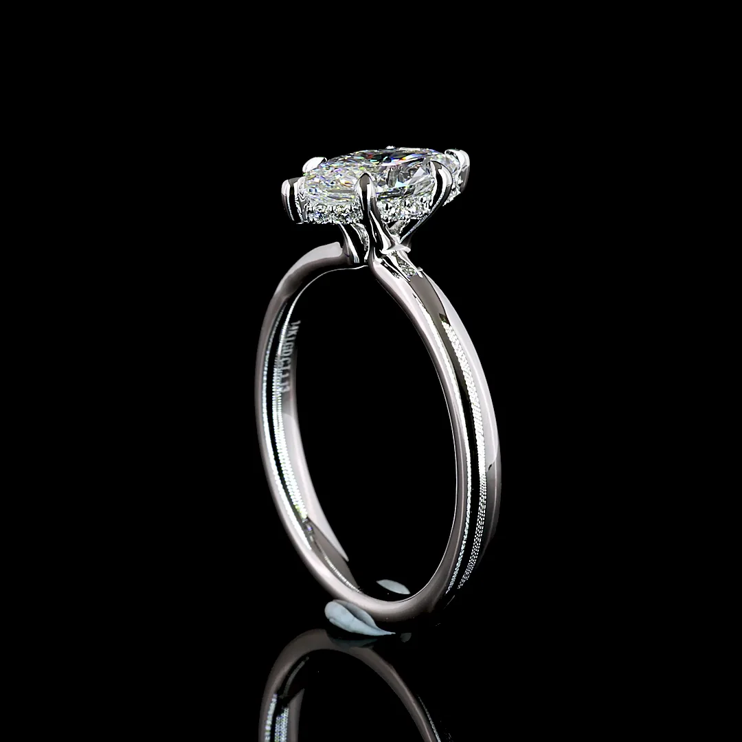 1.13 Cts 14k White Gold Marquise Shape Hidden Halo Ring - Image 2