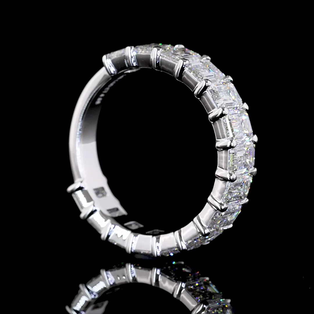 4.68 Cts 14k White Gold Emerald Shape 3/4 Band Eternity Band - Image 2