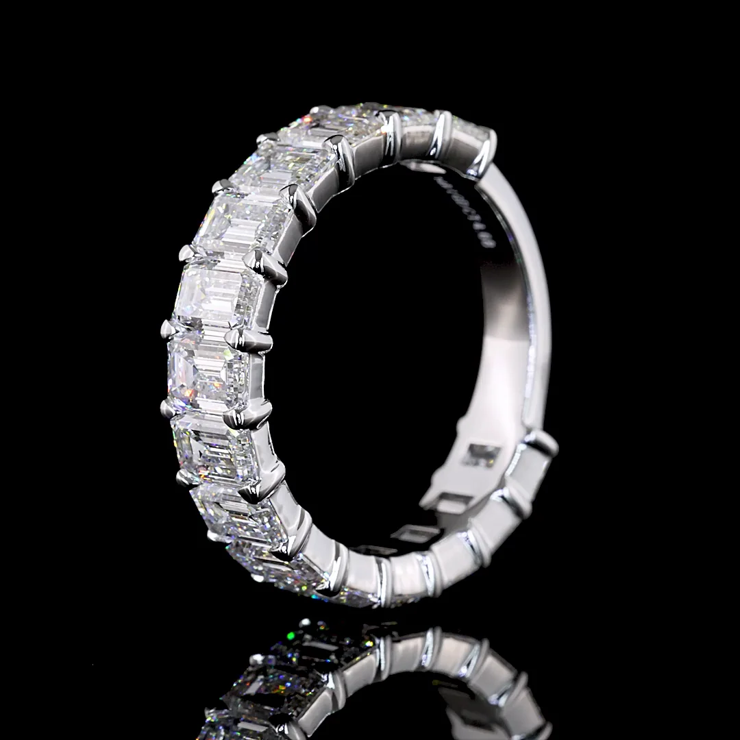 4.68 Cts 14k White Gold Emerald Shape 3/4 Band Eternity Band - Image 4