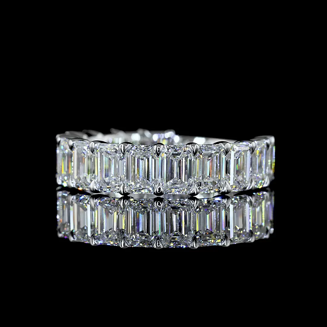 4.68 Cts 14k White Gold Emerald Shape 3/4 Band Eternity Band - Video