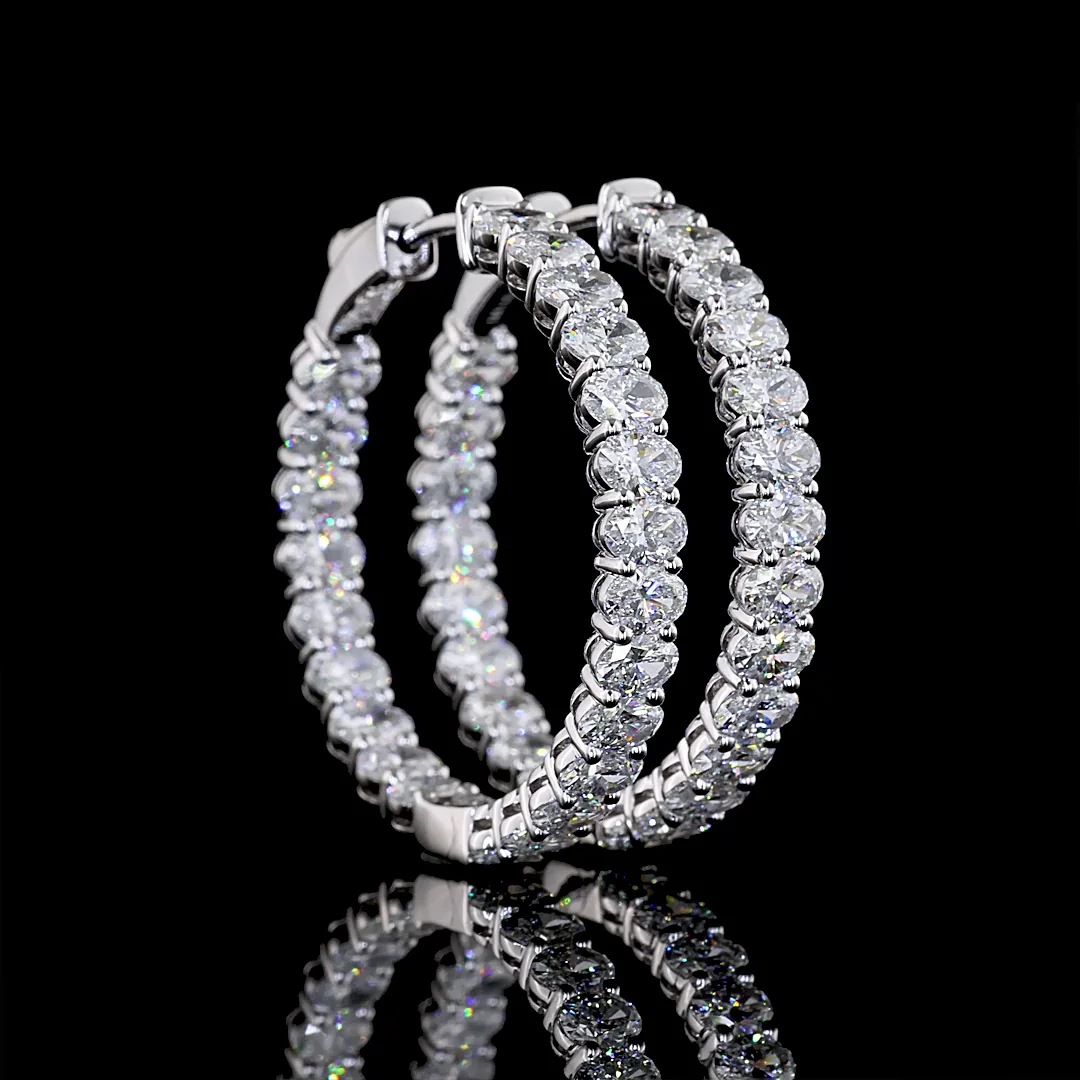 4.93 Cts 14k White Gold Oval Shape Hoops Earring - Image 3
